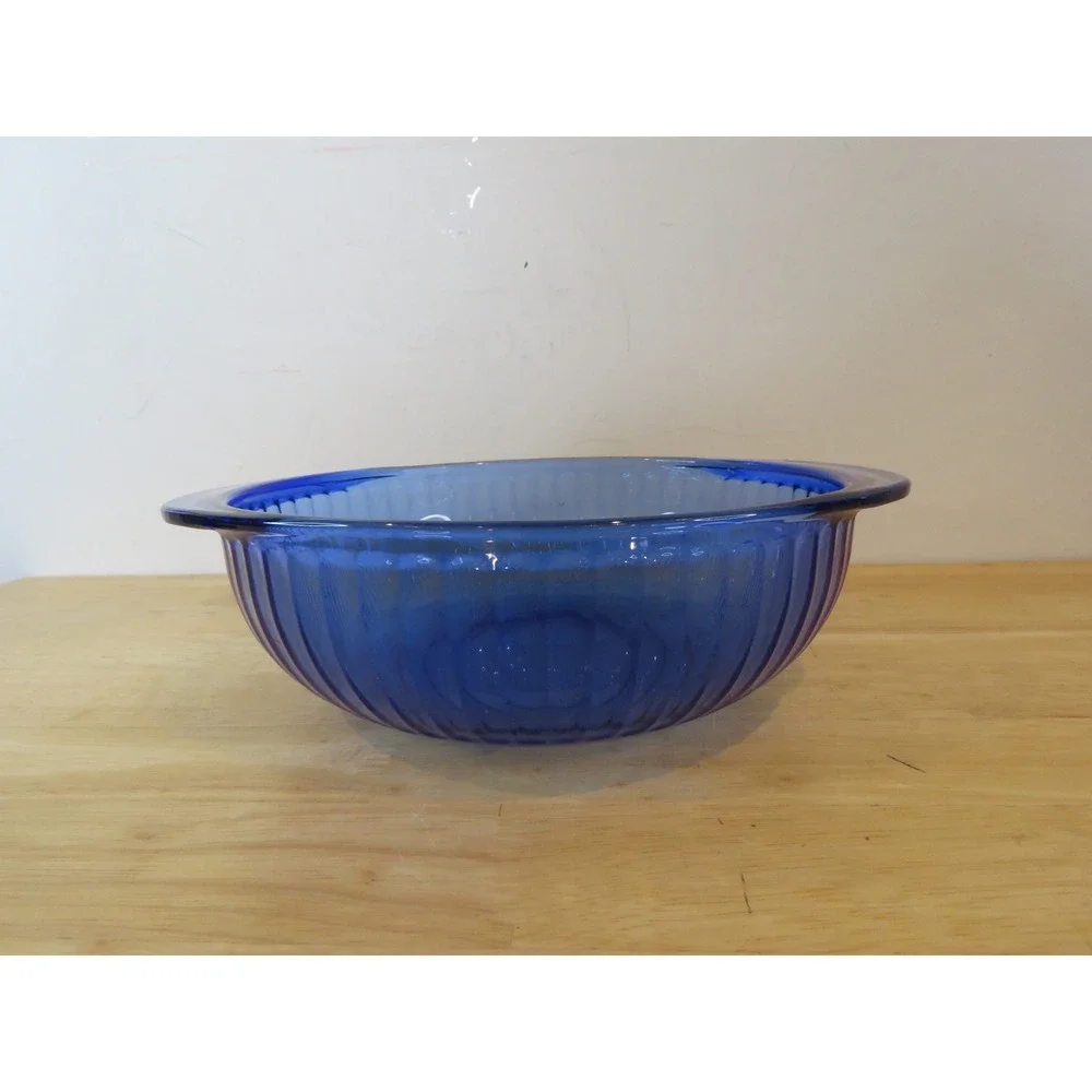 VTG Set of 2 Pyrex Sculptured 2-Quart Casserole Bowls Ribbed Design Cobalt Blue